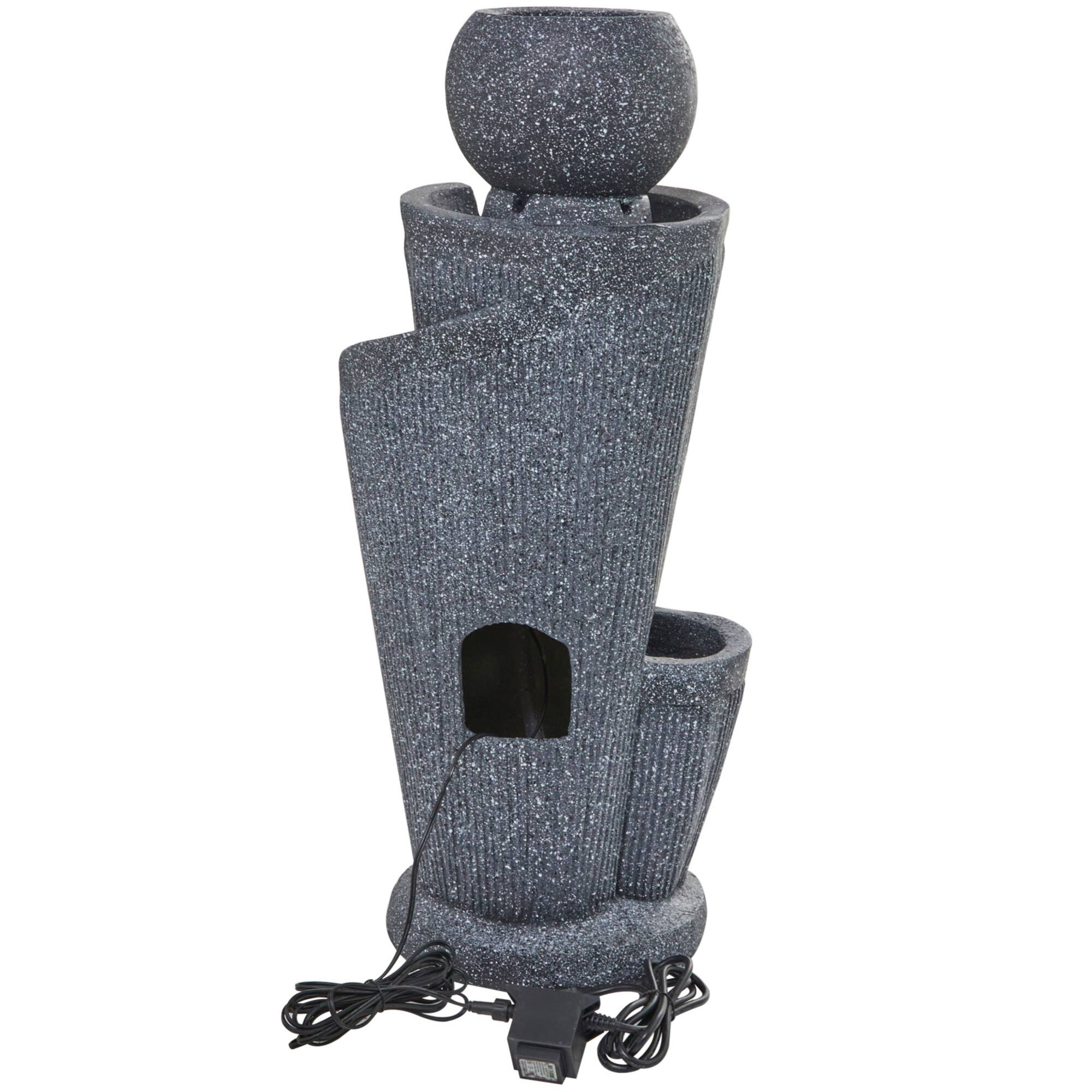 35" Dark Gray Fiberglass 3-Tier Fountain with LED Light